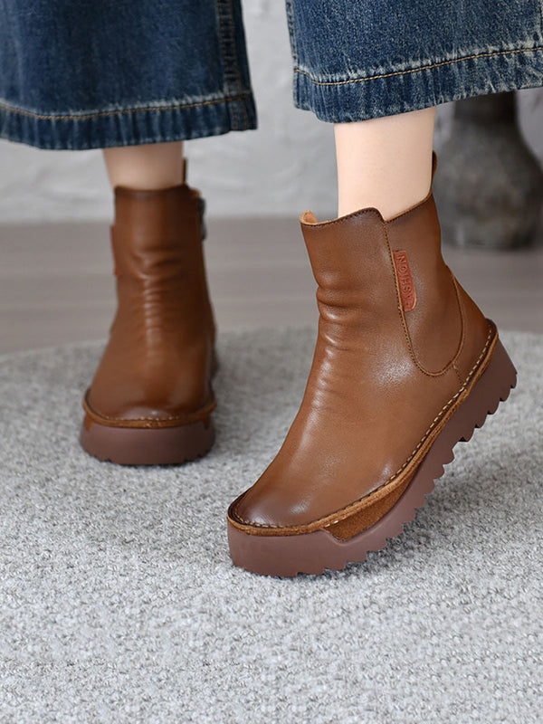 Women Autumn Vintage Leather Spliced Ankle Boots