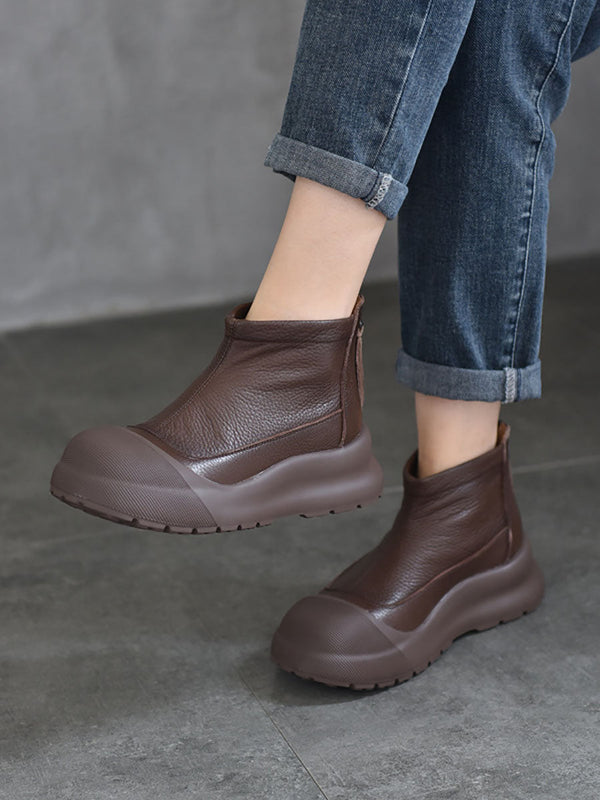 Women Autumn Genuine Leather Solid Platform Ankle Boots