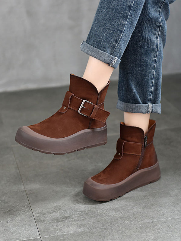 Women Casual Solid Platform Zipper Ankle Boots