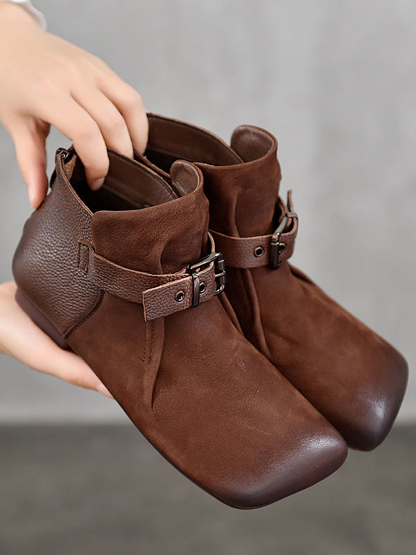 Women Fashion Leather Spliced Square Toe Boots