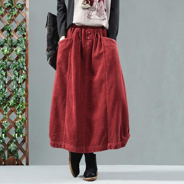 Zylira Women Autumn Retro Classic Cotton Corduroy Skirt - ZYLIRA