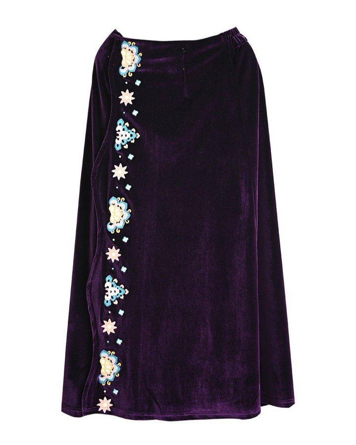 Women Autumn Floral Embroidered Velvet A- Line Skirt - ZYLIRA