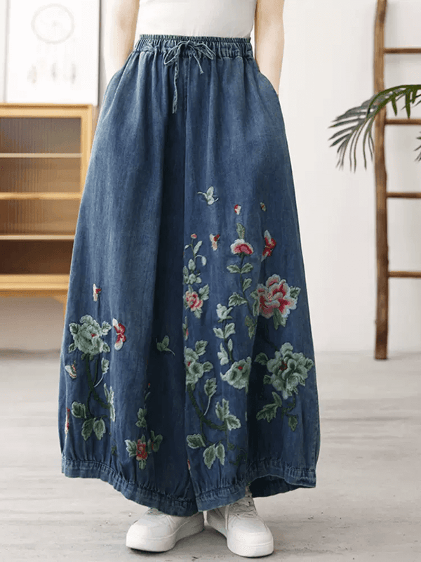 Zylira Women Autumn Floral Comfortable Cotton Denim Pants - ZYLIRA