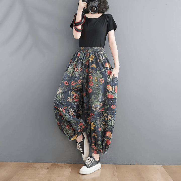 Zylira Women Autumn Retro Blossom High-Waist Harem Pants - ZYLIRA