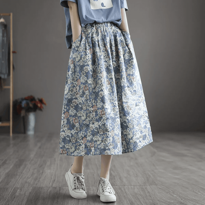 Zylira Women Summer New Cotton Floral A-Line Skirt - ZYLIRA