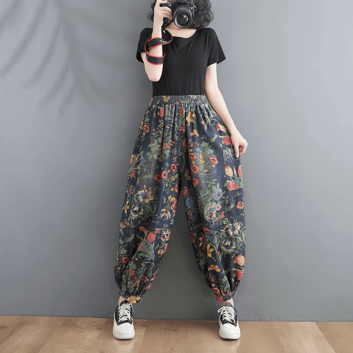 Zylira Women Autumn Retro Blossom High-Waist Harem Pants - ZYLIRA