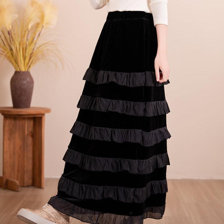 Women Vintage A-Line Layered Midi Skirt with Ruffled Hem - ZYLIRA