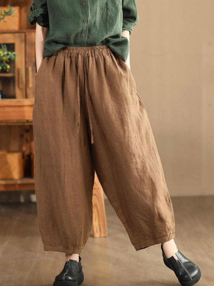 Zylira Women Autumn Retro Loose Solid Colors Hemp Harem Pants - ZYLIRA