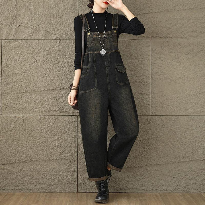 Zylira Women Autumn Retro Plus Size Loose Retro Denim Jumpsuit - ZYLIRA