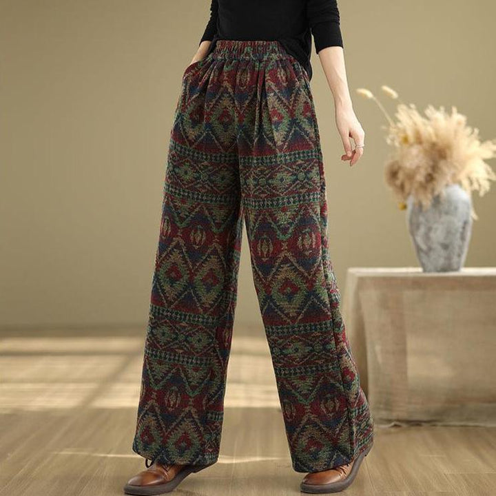 Zylira Women Autumn Retro Jacquard Cotton Wide-Leg Pants - ZYLIRA