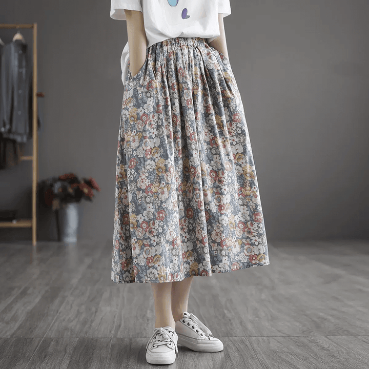 Zylira Women Summer New Cotton Floral A-Line Skirt - ZYLIRA