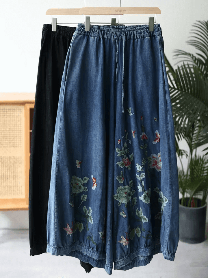 Zylira Women Autumn Floral Comfortable Cotton Denim Pants - ZYLIRA