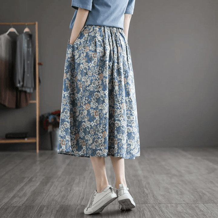 Zylira Women Summer New Cotton Floral A-Line Skirt - ZYLIRA