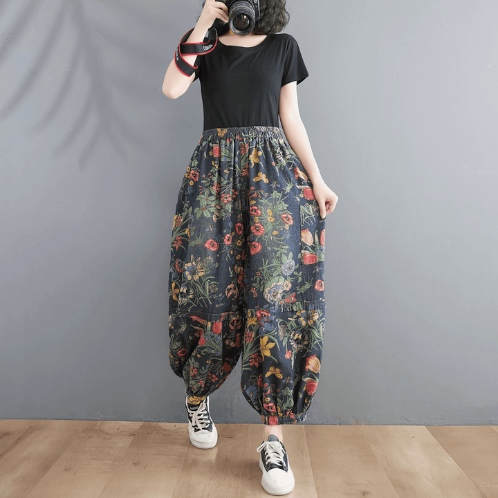 Zylira Women Autumn Retro Blossom High-Waist Harem Pants - ZYLIRA