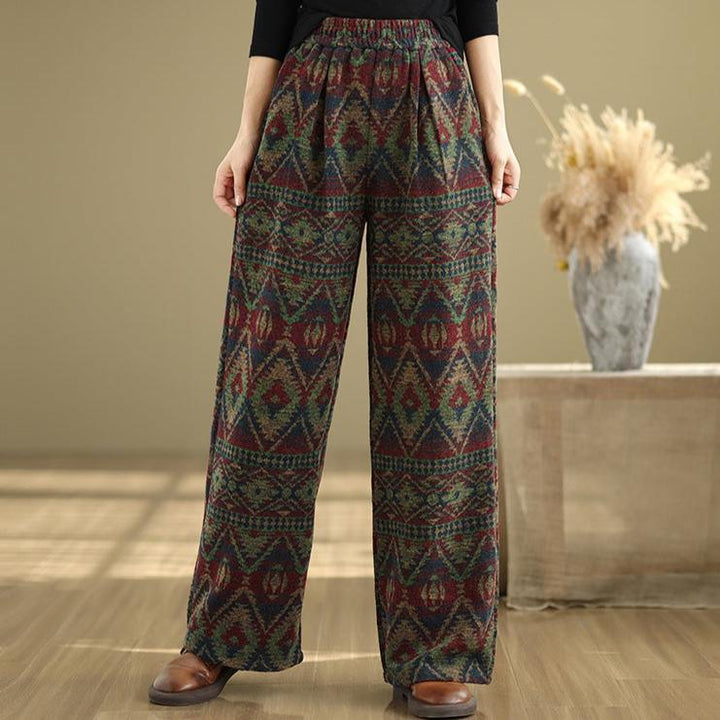 Zylira Women Autumn Retro Jacquard Cotton Wide-Leg Pants - ZYLIRA