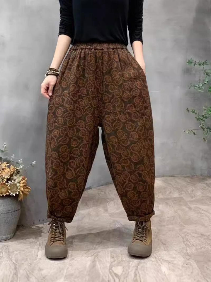 Zylira Women Autumn Retro Printed Cotton Floral Casual Harem Pants - ZYLIRA