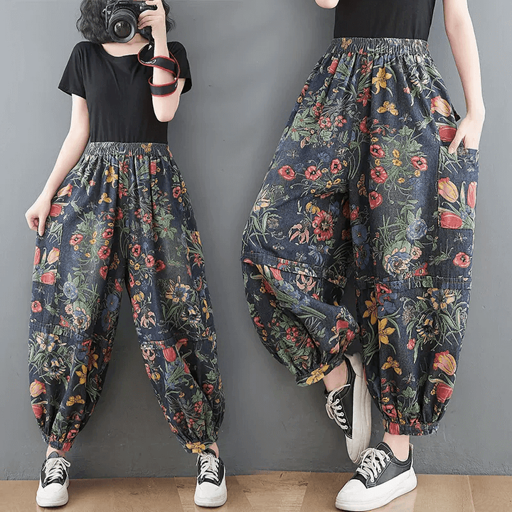 Zylira Women Autumn Retro Blossom High-Waist Harem Pants - ZYLIRA