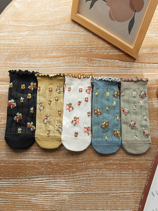 5 Pairs Women Summer Artsy Flower Jacquard Socks