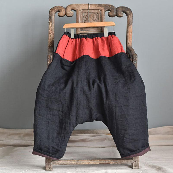 Women Color Block Warm Drop-Crotch Cotton Harem Pants - ZYLIRA