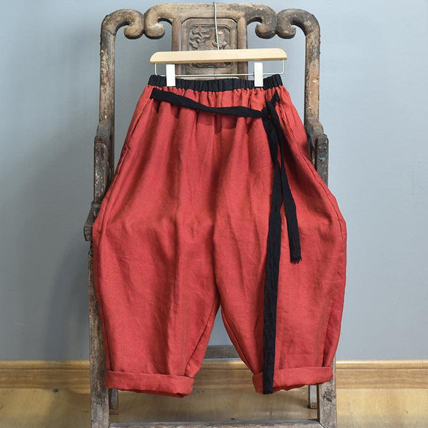 Women Loose-Fit Vintage Shine Color-Woven Linen Harem Pants - ZYLIRA