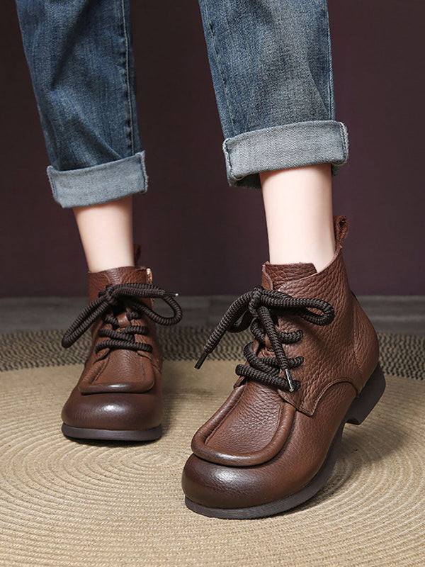 Women Winter Genuine Leather Strap Low Heel Boots