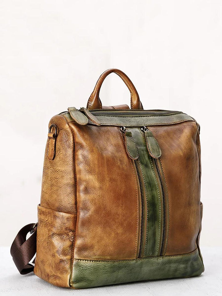 Casual Travel Color Matching Leather Backpack - ZYLIRA