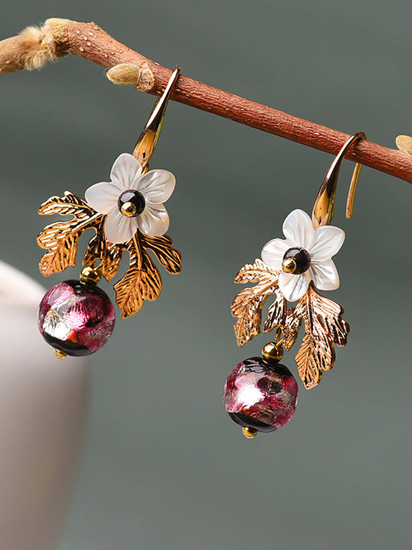 Women Shell Retro Pearl Flower  Earrings