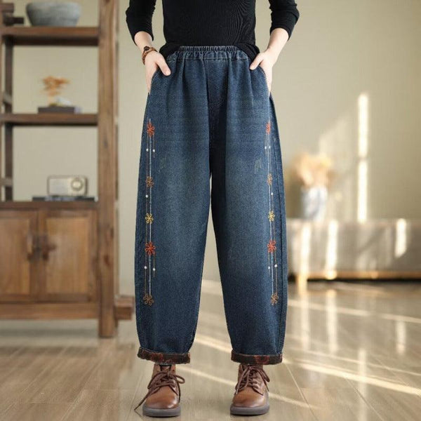 Zylira Women Autumn Embroidered Denim Casual Harem Pants - ZYLIRA