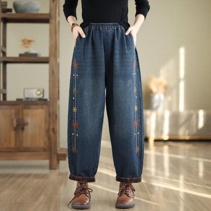 Zylira Women Autumn Embroidered Denim Casual Harem Pants - ZYLIRA