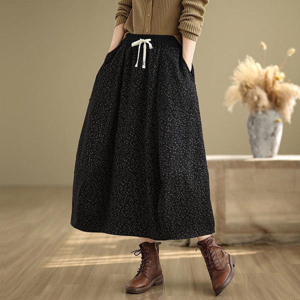 Zylira Women Winter Vintage Printed Floral Fleece-Lined Casual Skirt - ZYLIRA