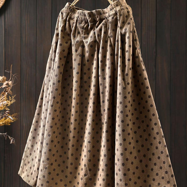 Women Spring Vintage Polka Dot Corduroy A-Line Skirt - ZYLIRA