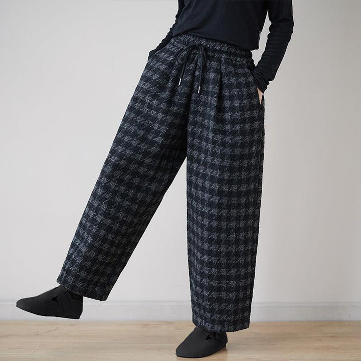 Zylira Women Winter Retro Fleece-Lined Plaid Cotton Straight-Leg Pants - ZYLIRA