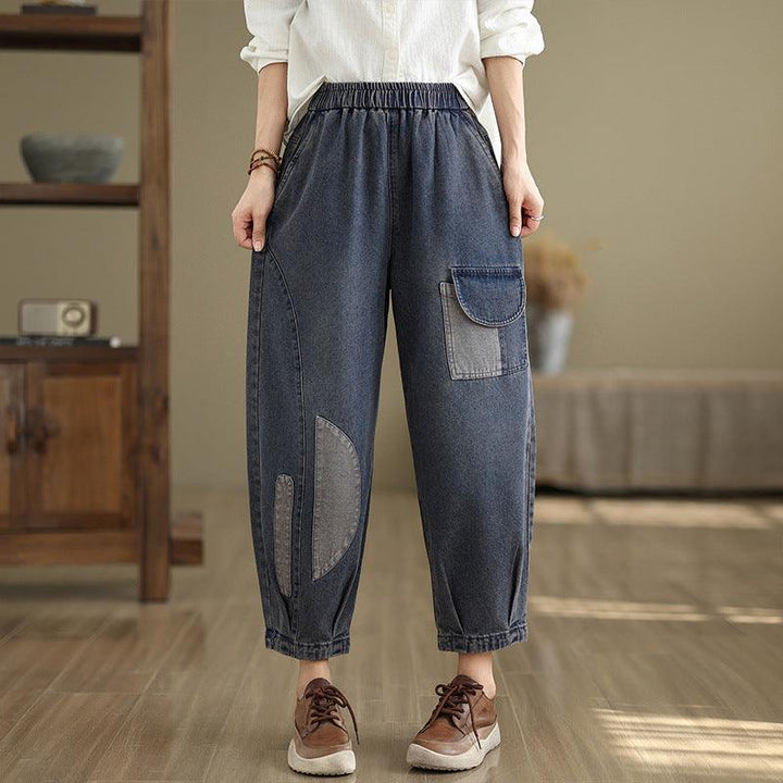 Zylira Women Autumn Retro Patchwork Casual Cotton Denim Pants - ZYLIRA