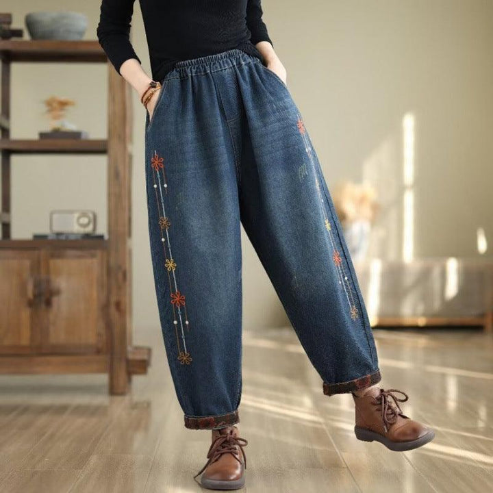 Zylira Women Autumn Embroidered Denim Casual Harem Pants - ZYLIRA