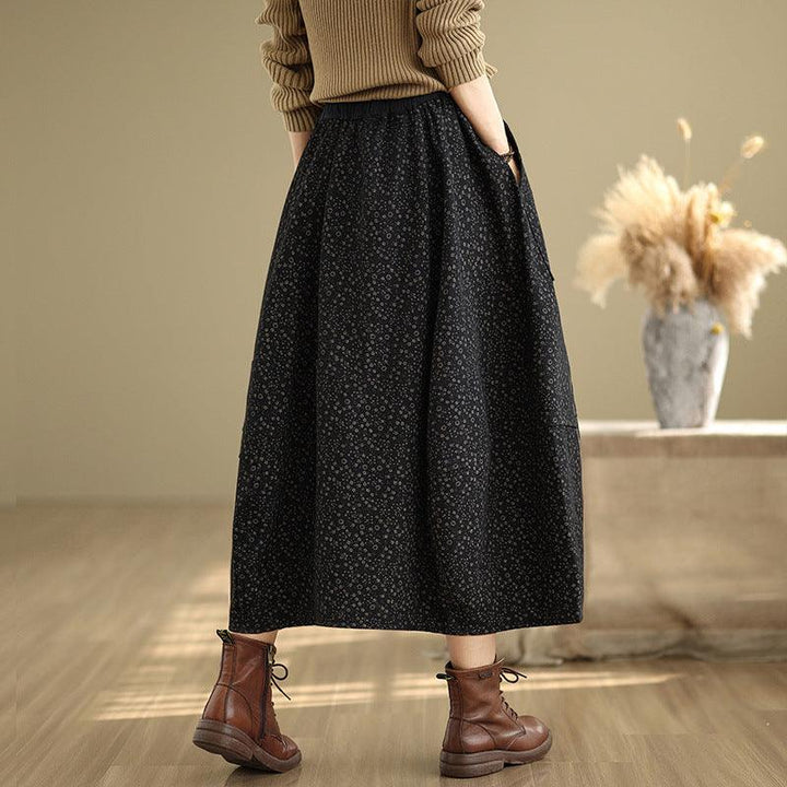 Zylira Women Winter Vintage Printed Floral Fleece-Lined Casual Skirt - ZYLIRA