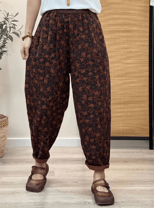 Zylira Women Autumn Vintage Floral Cotton Linen Harem Pants - ZYLIRA