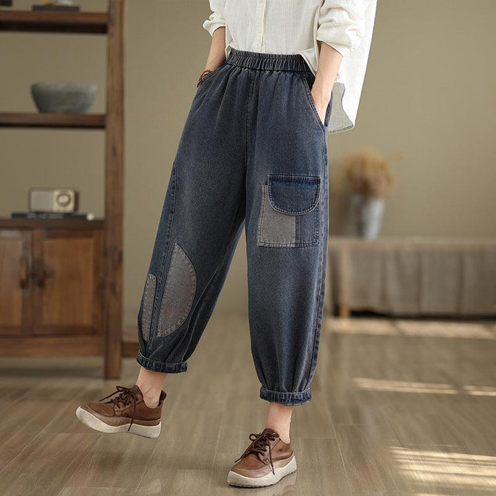 Zylira Women Autumn Retro Patchwork Casual Cotton Denim Pants - ZYLIRA