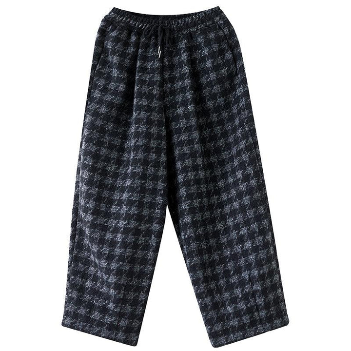 Zylira Women Winter Retro Fleece-Lined Plaid Cotton Straight-Leg Pants - ZYLIRA