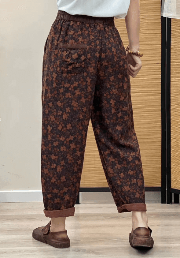 Zylira Women Autumn Vintage Floral Cotton Linen Harem Pants - ZYLIRA