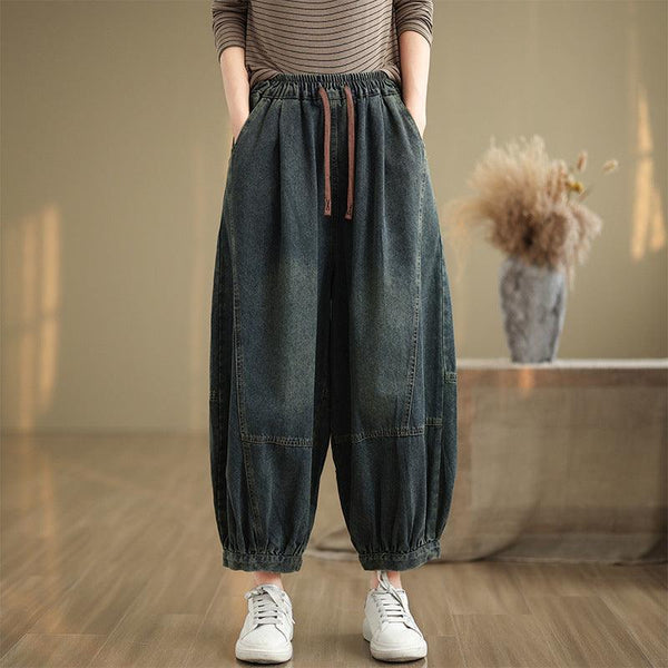 Zylira Women Autumn Retro Loose Denim Harem Pants - ZYLIRA