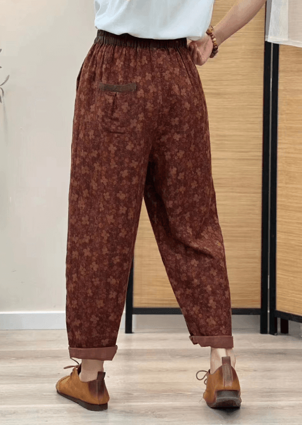 Zylira Women Autumn Vintage Floral Cotton Linen Harem Pants - ZYLIRA