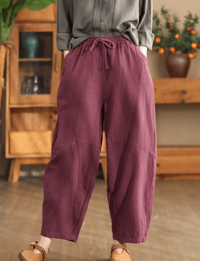 Zylira Women Autumn Retro Ramie Casual Pants - ZYLIRA