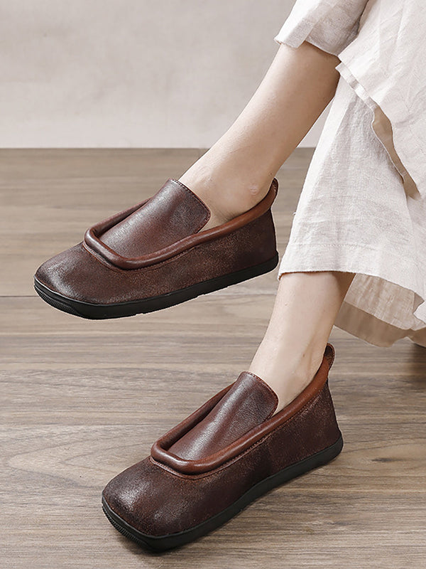 Women Round Toe Flat Vintage Leather Shoes