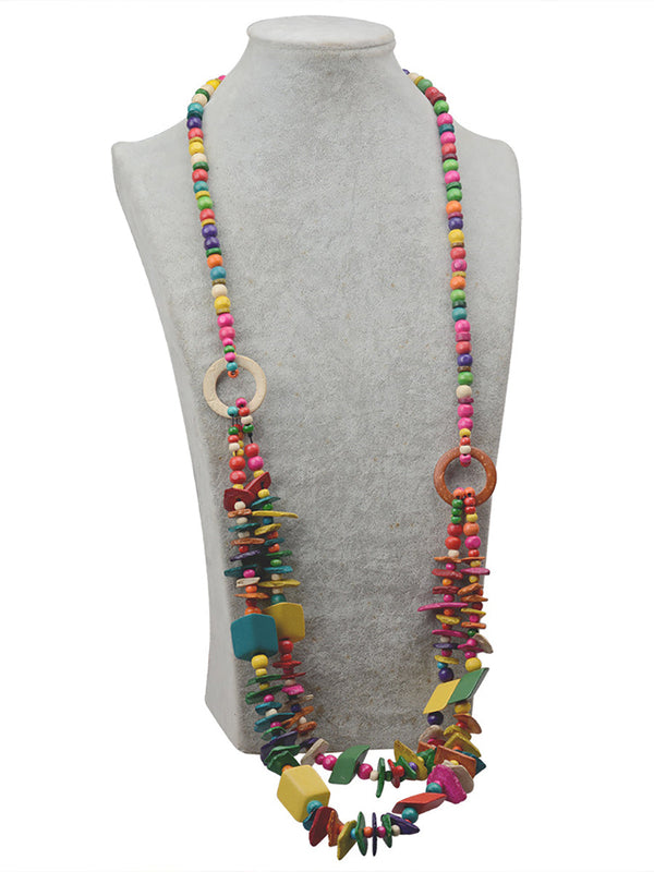 Ethnic Colorful Bead Wooden Knitted Necklace