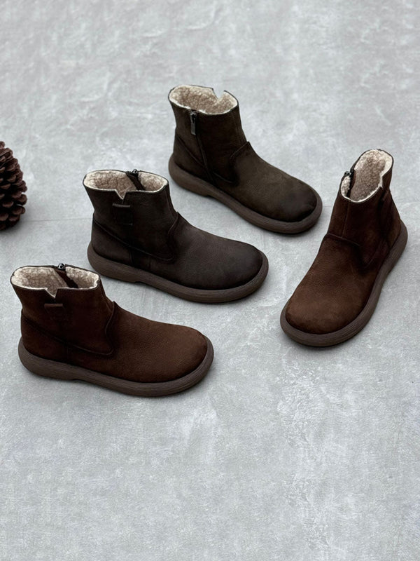 Women Winter Casual Genuine Leather Fleece-lined Warm Boots