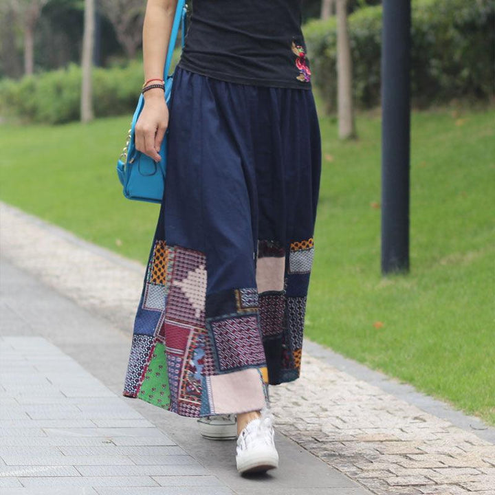 Ethnic Style Color Block Cotton Linen A- Line Skirts - ZYLIRA