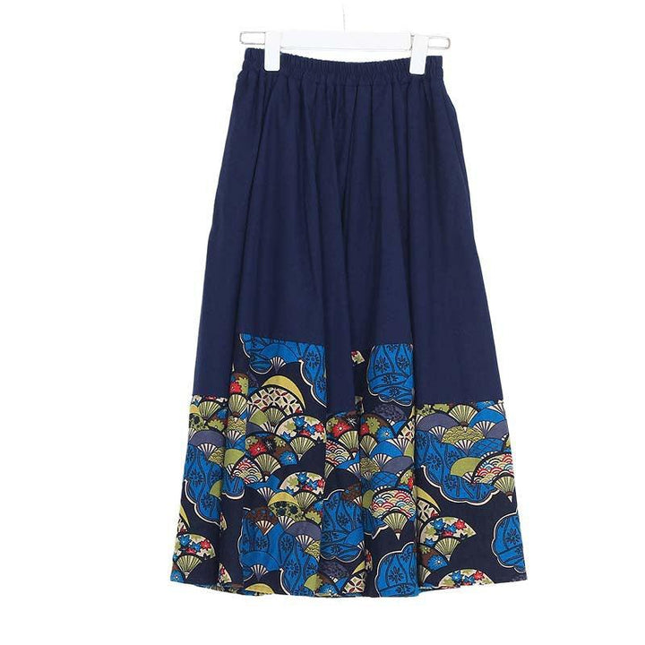 Ethnic Style Color Block Cotton Linen A- Line Skirts - ZYLIRA