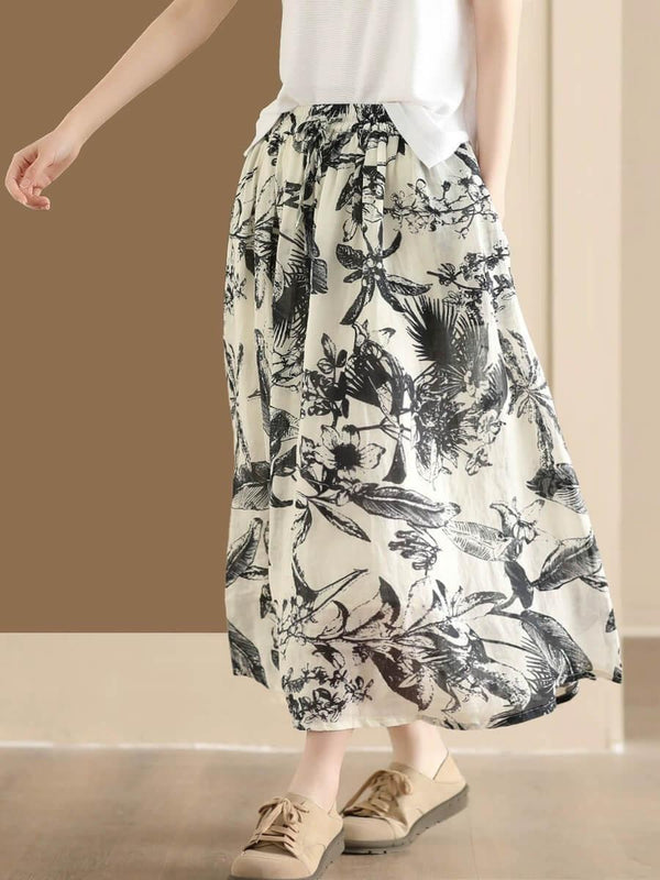 Zylira Women Artistic Tie-Dye Linen Midi Skirt - ZYLIRA