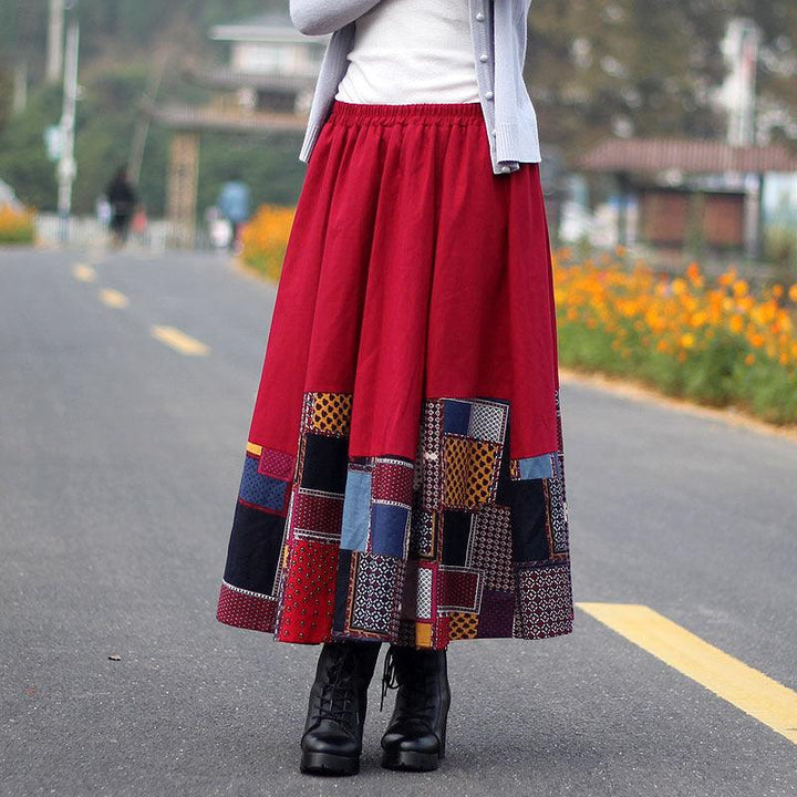 Ethnic Style Color Block Cotton Linen A- Line Skirts - ZYLIRA