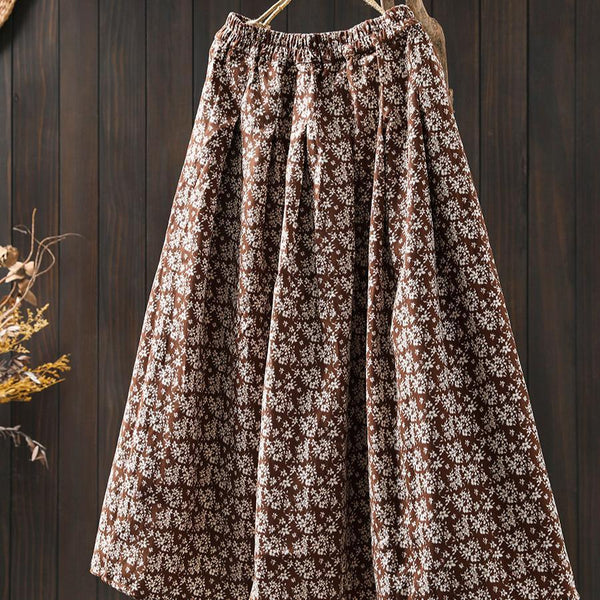 Women Spring Vintage Printed Floral Cotton A-Line Skirt - ZYLIRA